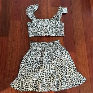 Green floral two piece dress set